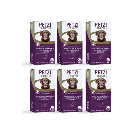 Imagem de Kit 6 Vermífugo Petzi Cães Filhotes Dose Única Ceva 20ml