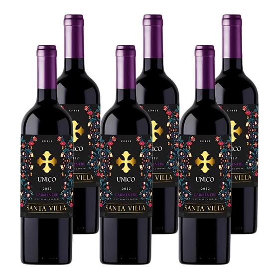 Imagem de Kit 6 Vinhos Santa Villa Unico Carménère Tinto Chile 750ml