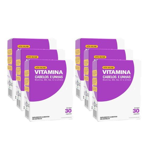 Kit 6 Vitamina Para Cabelos E Unhas 30 Cápsulas Vita Mune - CIMED