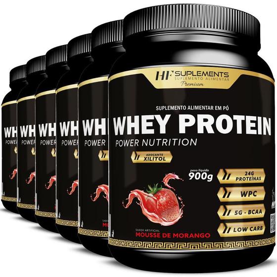 Imagem de Kit 6 Whey Protein Power Nutrition Mousse De Morango 900G