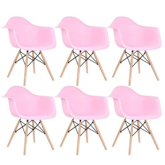 Imagem de KIT - 6 x cadeiras Charles Eames Eiffel DAW com braços - Base de madeira clara -
