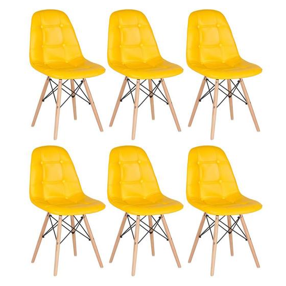 Imagem de KIT - 6 x cadeiras estofadas Eames Eiffel Botonê - Base de madeira clara