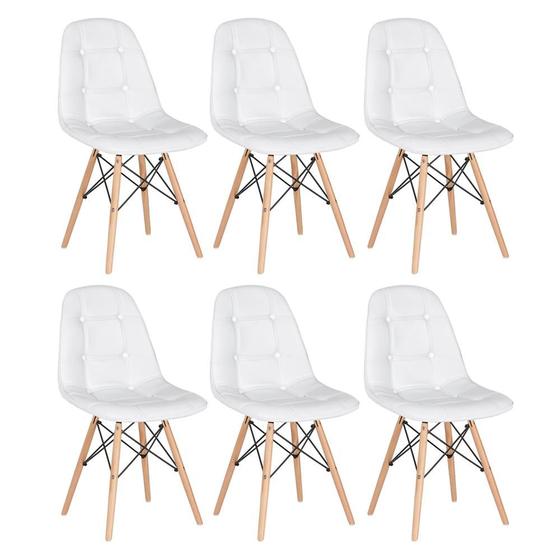 Imagem de KIT - 6 x cadeiras estofadas Eames Eiffel Botonê - Base de madeira clara