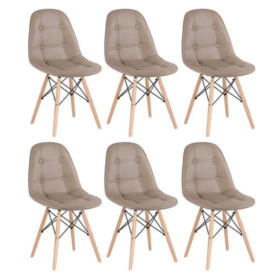 Imagem de KIT - 6 x cadeiras estofadas Eames Eiffel Botonê - Base de madeira clara