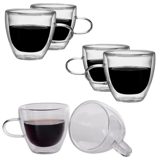 Kit 6 Xícara Café Vidro Fundo Duplo 120ml Café Expresso Chá Peças Menor preço em Kit 6 Xícara Café Vidro Fundo Duplo 120ml Café Expresso Chá Peças