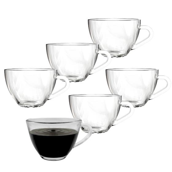 Imagem de Kit 6 Xicara Caneca Copo De Vidro Transparente Café Chá Cappuccino Alça 90ml