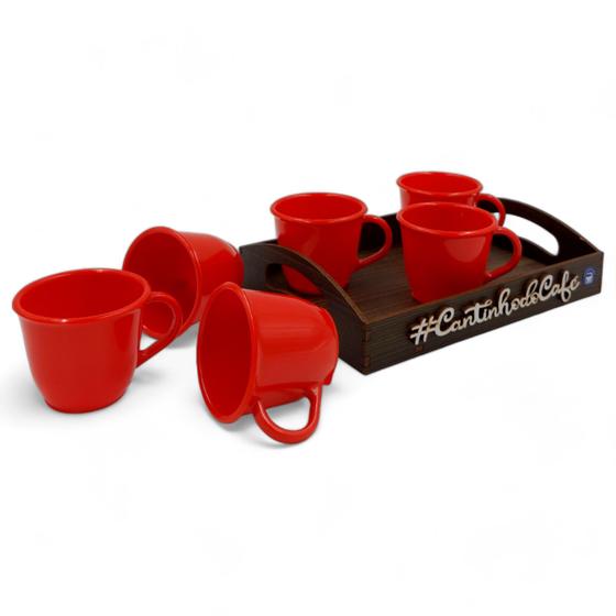 Imagem de Kit 6 Xícaras Acrílica Vermelha Com Bandeja Cantinho do Café