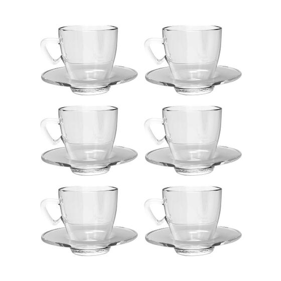 Imagem de Kit 6 Xícaras Café C/ Pires 90mL Mesa Posta Transparente