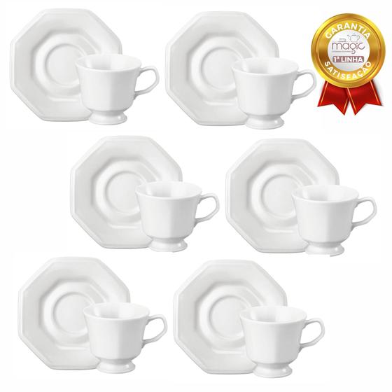 Imagem de Kit 6 Xícaras Café Com Pires Prisma 70ml Porcelana Schmid 1a