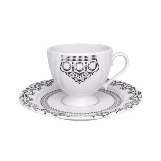 Imagem de Kit 6 Xícaras Cafézinho Soleil Henna Oxford Porcelana Estampada 75ml