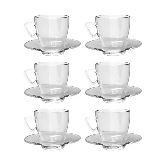 Imagem de Kit 6 Xícaras Chá 220mL Mesa Posta Transparente C/ Pires