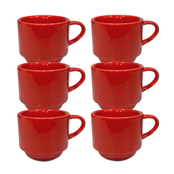 Imagem de Kit 6 Xícaras Porcelana Vermelha 200 Ml Café Chá Enfeite de Natal