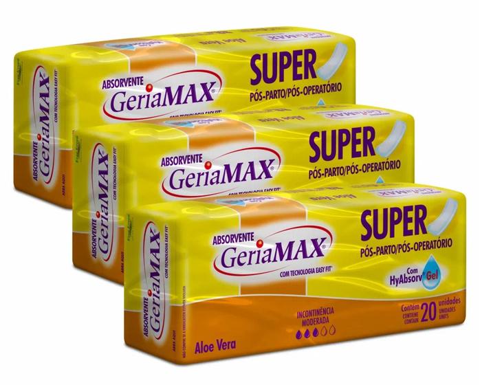 Imagem de Kit 60 Absorventes Geriátrico Pós Parto Operatório Geriamax (3 pacotes c/20)