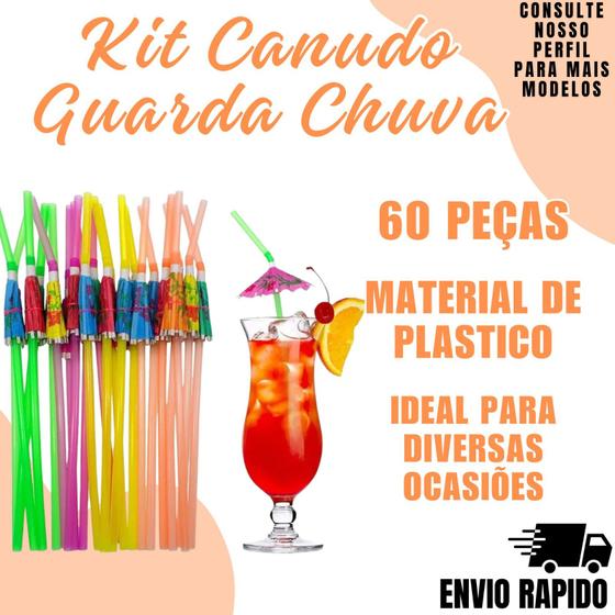 Imagem de Kit 60 Canudo Guarda Chuva Festas Eventos Drinks