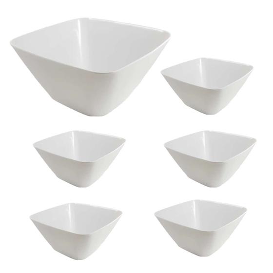 Imagem de Kit 6un Tigela bowl quadrado melamina branco salada petiscos