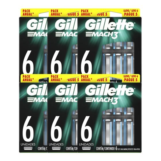 Imagem de Kit 6x Carga Gillette Mach3 C/6 Unidades - Gillette