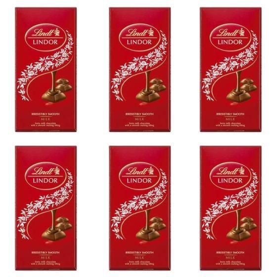 Imagem de Kit 6x Chocolates Lindt Milk Lindor Single 100g