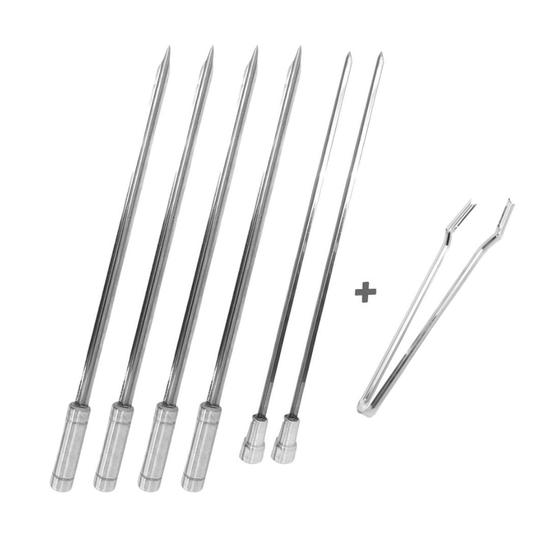 Imagem de Kit 6x Espetos Inox 40cm Mais Pegador De Carnes, Churrasco