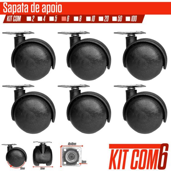 Imagem de Kit 6x Rodinhas Com Chapa Giratoria 50mm Placa 48x48 mm