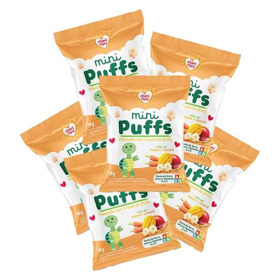 Imagem de Kit 6X: Snack Infantil Mini Puffs Manga e Cenoura Nhami Mami 15g