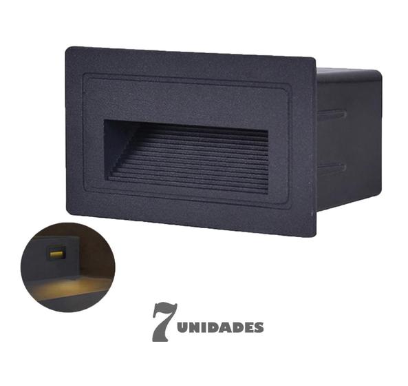 Imagem de Kit 7 Balizador Escada Externo Led Preto Embutido Retangular