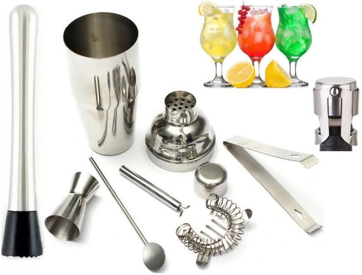 Imagem de Kit 7 Bar Coqueteleira Socador Barman Inox Tampa Caipirinha