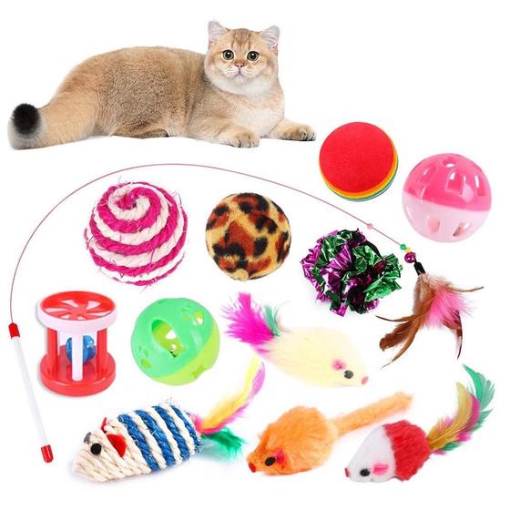Imagem de Kit 7 Brinquedos para Gatos Ratinho Bolinha Varinha Gatinho