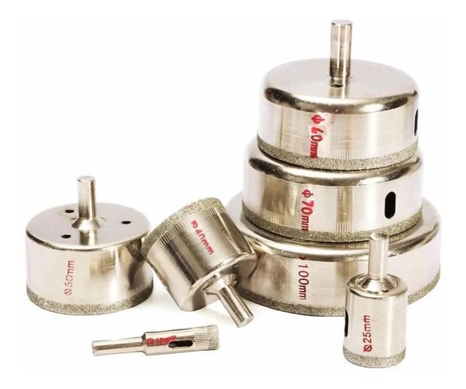 Kit 7 brocas diamantadas serra copo 10-100mm vidro cerâmica Menor preço em Kit 7 brocas diamantadas serra copo 10-100mm vidro cerâmica