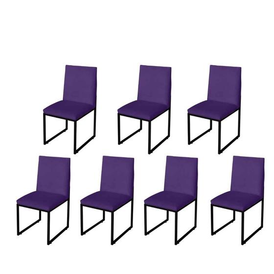 Imagem de Kit 7 Cadeira Para Sala de Jantar Trendy Base Metálica Preto Suede Roxo - Móveis Mafer