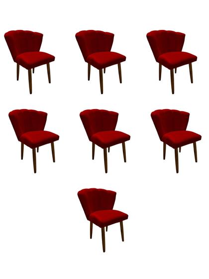 Imagem de Kit 7 Cadeiras de Jantar Estofada Pétala Tecido Suede Vermelho Pés Palito Kimi Decor