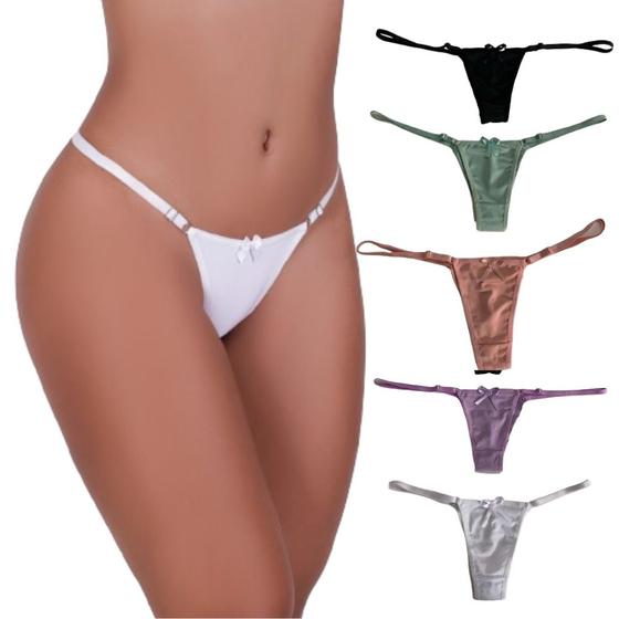 Imagem de Kit 7 Calcinha Tanga Feminina Microfibra Com Regulagem Lateral Fio Dental Conforto Adulto