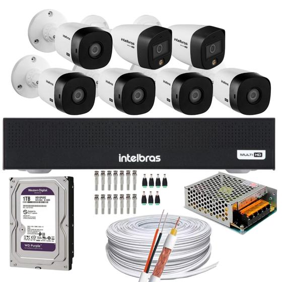 Imagem de Kit 7 Câmeras Intelbras 2 cam Full Color 5 cam 1220b Full Hd Dvr Mhdx 1008-C