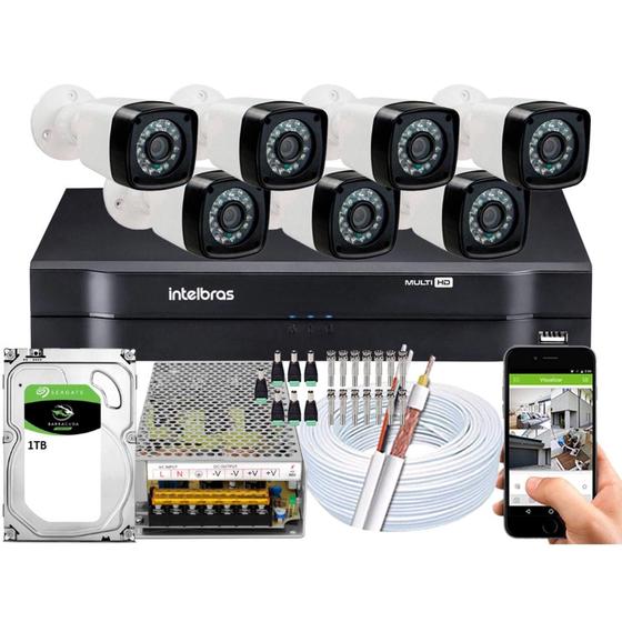 Imagem de Kit 7 Cameras Segurança 720P Hd Dvr Intelbras 8ch mhdx Alta Resolução c/ Acessórios hd 1tb