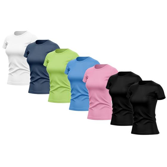 Imagem de Kit 7 Camisetas Feminina Dry Básica Lisa Proteção Solar UV Térmica Blusa Academia Esporte Camisa