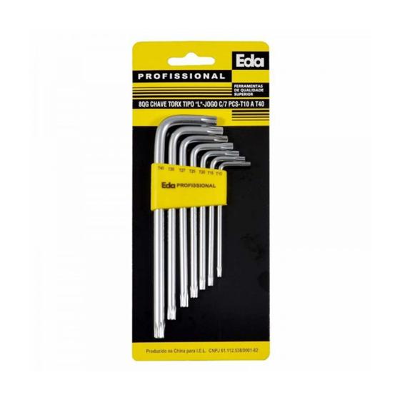 Imagem de Kit 7 Chaves Torx Tipo L Profissional Com T10 A T40 8qg Eda
