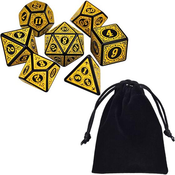 Kit 7 Dados Rpg Amarelo D&d Runas D4 D6 D8 D10 D10% D12 D20 - Things Nerd Imagem de Kit 7 Dados Rpg Amarelo D&d Runas D4 D6 D8 D10 D10% D12 D20