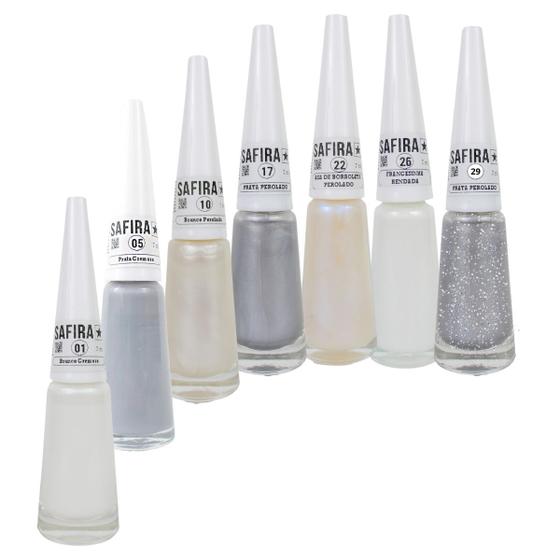 Imagem de Kit 7 Esmaltes De Unha Tons Claros 7ml Safira Cosméticos