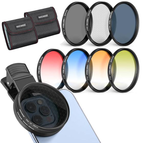 Imagem de Kit 7 Filtro de Lente para Celular e Câmeras 67mm Neewer + Case