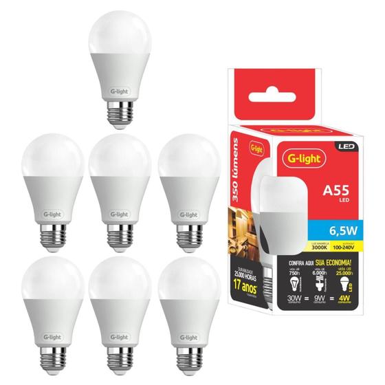 Imagem de Kit 7 Lâmpadas Bulbo Led 3000K 6,5W 565 Lumens Iluminação