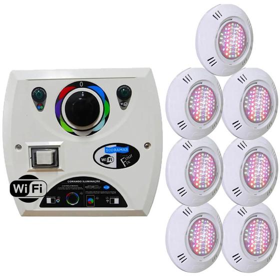 Imagem de Kit 7 Led Piscina Rgb Colorido Smd 5W + Central Wifi