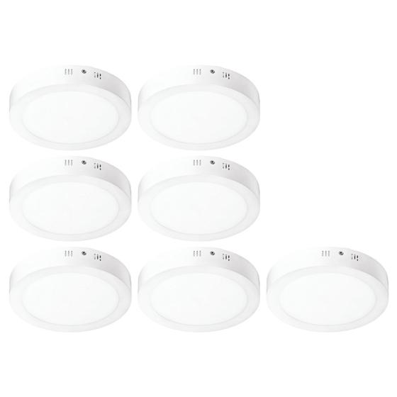 Imagem de Kit 7 Luminária Led De Teto Sobrepor 24W Redonda 3000K Bivolt Para Sala De Estar Jantar Quarto Banheiro Cozinha Casa