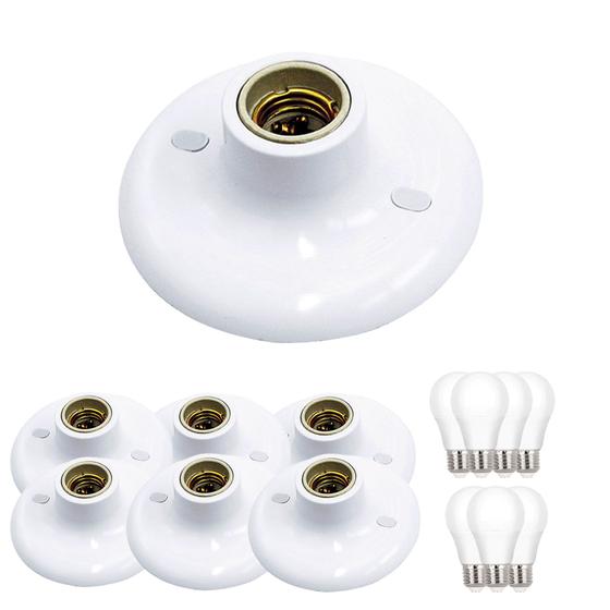 Imagem de Kit 7 Luminárias de Teto Plafon Taschibra Porcelana Redondo Com Lâmpadas