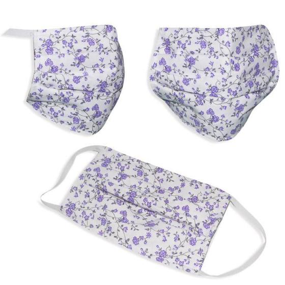 Imagem de Kit 7 Máscaras Faciais Protetoras Algodão - Floral Lilás