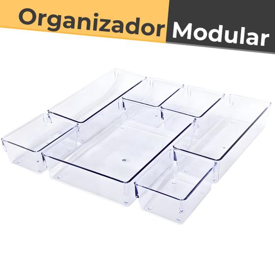 Imagem de Kit 7 Organizador Modula P/ Gaveta De Acrílico Multiuso Porta Talher - Plas Tutti