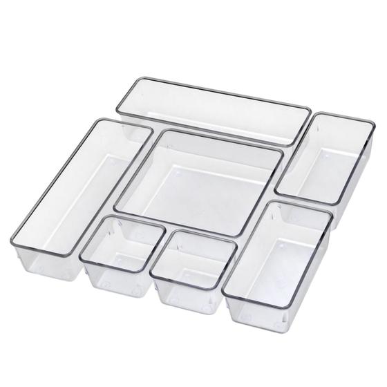 Imagem de Kit 7 Organizador Multiuso Modular Gavetas Maquiagem Cristal