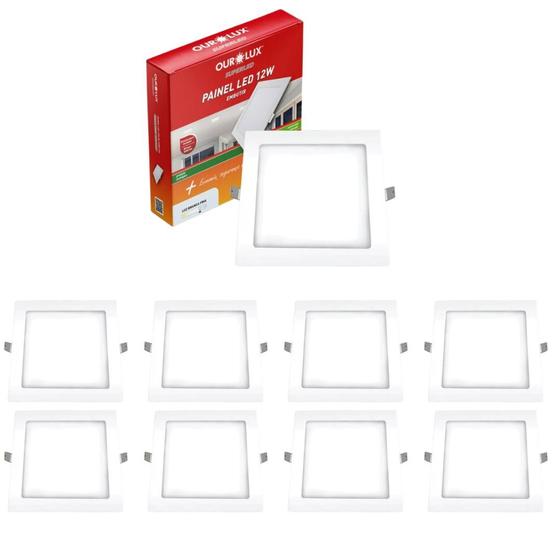 Imagem de Kit 7 Painel Led Embutir 12w Bivolt 6500k Quadrado Ourolux