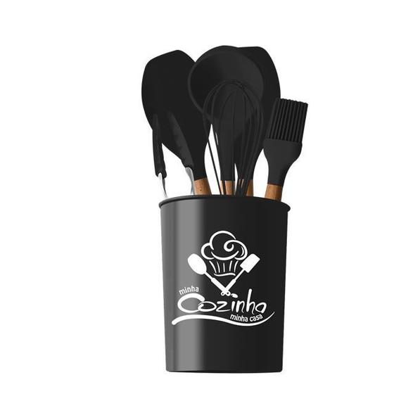 Imagem de Kit 7 Pçs Utensílios de Cozinha Silicone Cabo Madeira Colors