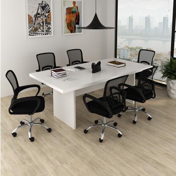 Imagem de Kit 7 Peças com Uma Mesa de Reunião e 6 Cadeiras de Escritório Tela Mesh Espresso Móveis
