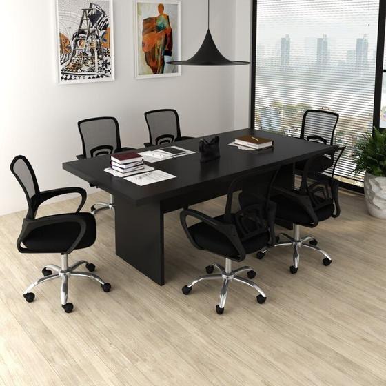 Imagem de Kit 7 Peças com Uma Mesa de Reunião e 6 Cadeiras de Escritório Tela Mesh Espresso Móveis