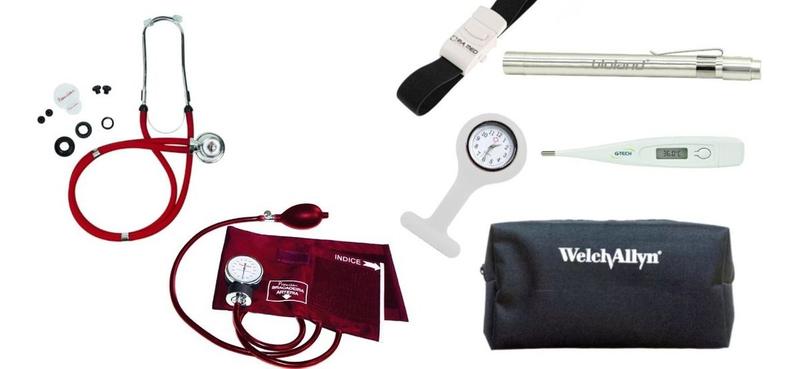 Imagem de Kit 7 Peças Enfermagem Esfigmo E Rappaport Premium, Garrote, Lanterna Bioland, Termometro, Relogio Lapela E Estojo